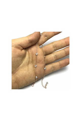 Zirkon Taşlı Tasarım Rose Hayalet Bayan Gümüş Halhal Gümüş