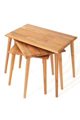 Dikdörtgen Masif Doğal 3'lü Zigon Modern Üçlü Yan Sehpa