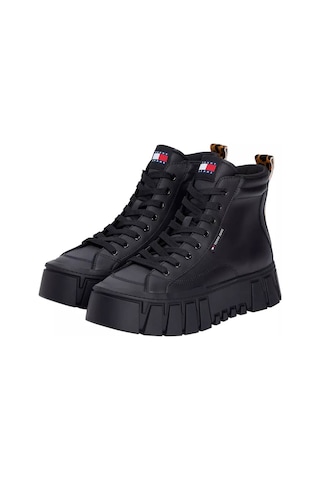 Kadın Leopar Detaylı Platform Tabanlı Bilekli Sneaker - Siyah Triple Black
