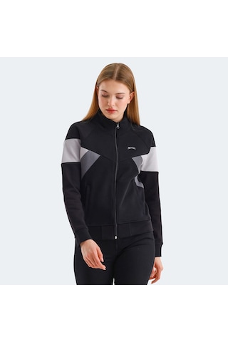 Slazenger VICTORY Kadın Fermuarlı Dik Yaka Cepli Siyah Sweatshirt
