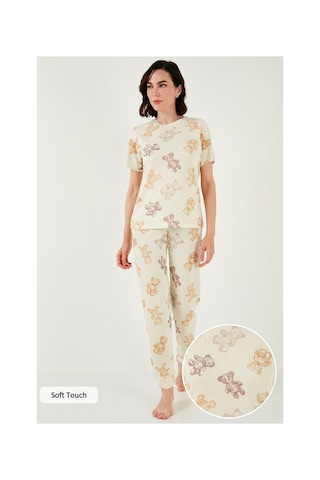 Lela Regular Fit Kısa Kollu Bayan Pijama Takımı 65740104 Bej