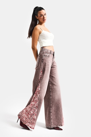 it's basic Kadın Kot Rengi 4s6-157 Palazzo Fit Gül Dantel Detaylı Özel Tasarım Denim Jean Mavi