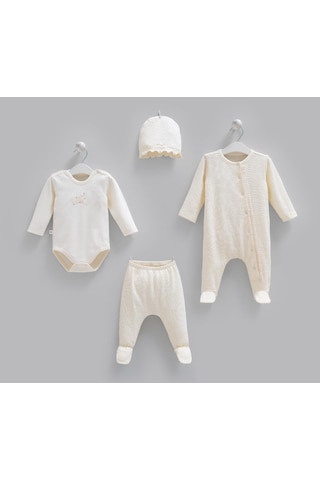 Caramell Pamuk Fashion Girl Body Ve Pantolon 4'lü Set 50-62 Cm 0-3 Ay Ekru Crml.ekr.bpk2264