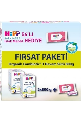 Hipp 3 Organik Combiotic Bebek Sütü 800 Gr x 2 Islak Mendil Hediyeli