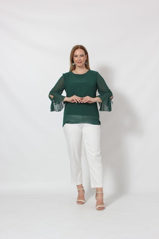 Moda Berray 3119p Petrol Kolu Valon ve Bağcık Detaylı Bluz Açık Haki
