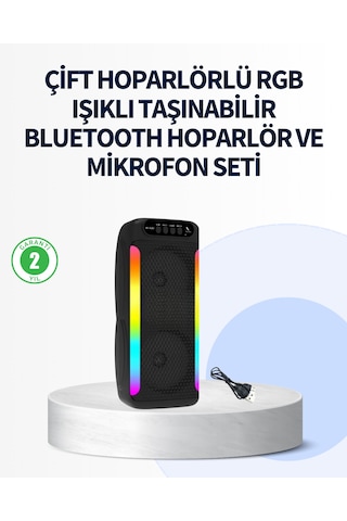 Rgb Işıklı Çift Hoparlörlü Taşınabilir Bluetooth Speaker Ve Mikro