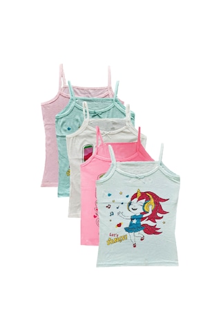 6lı Kız Çocuk İp Askılı Baskılı Düz Renk Atlet Pamuklu Renkli Sdf