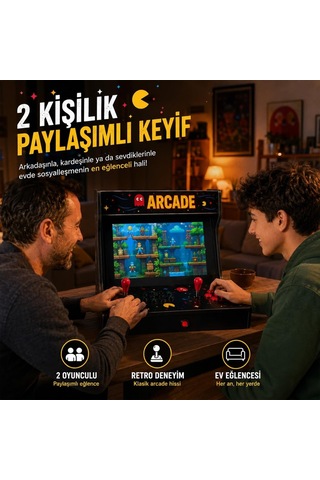 Retro Arcade Oyun Konsolu, 1000+ Klasik Oyunlu Mini Atari Makinesi, 2 Kişilik Joystickli Ev Tipi Nostaljik Oyun Kabini,