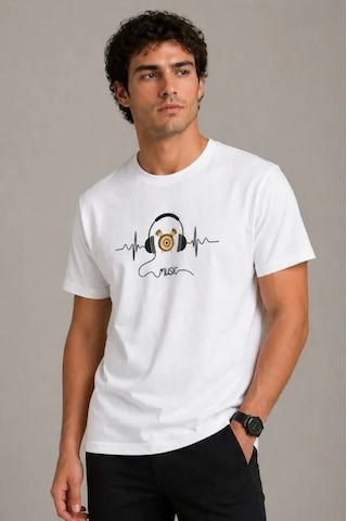 Veraura Lifestyle Erkek Müzik Temalı Baskılı Tişört Bisiklet Yaka Kısa Kol T-shirt - Beyaz