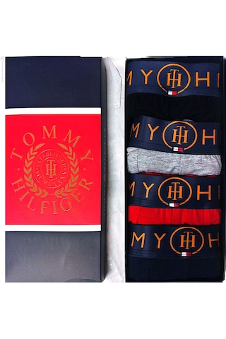 Tommy Hilfiger Erkek Boxer 4"lü Set Comfortfit Bordo - Lacivert - Gri Melanj