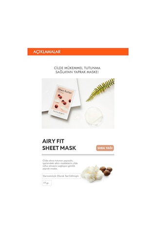 Missha Shea Yağı Özlü Besleyici ve Yoğun Nemlendirici Yaprak Maske 1 Adet Airy Fit Sheet Mask Shea Butter