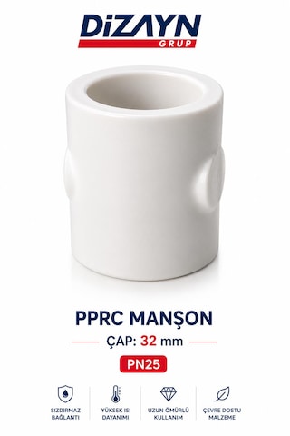 Dizayn Pprc Manşon 32 Mm 50 Adet Pn25 Temiz Su Tesisat Ek Parçası