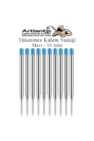 Artlantis Mavi Tükenmez Kalem Yedeği 10 Adet Tükenmez Kalem İçi Yedek Mavi Metal Tükenmez Kalem İçi Okul Ofis Je Genel