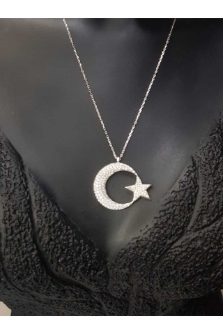 Ay Yıldız Türk Bayrağı Zirconia Taşlı 925 Gümüş Sevgiliye Eşe Anneye Hediye Kolye