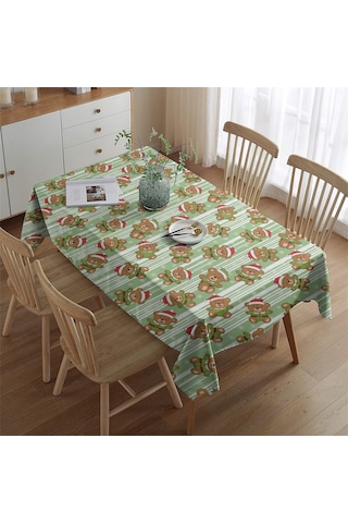 Noel Desenli Dikdörtgen Masa Örtüsü 60x84 İnç, Su Geçirmez Ve Leke Tutmaz Noel Ayı Çizgili