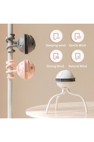 Honmex Beyaz Ahtapot Stroller Fan - 4 Hızlı, Turbinen Motorlu, Telefon Tutucu, Güvenli Bebek Fanı