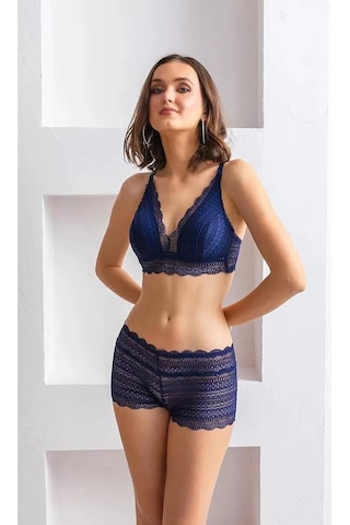 Kocabey 31813 Bralet Sütyen Ve Boxer Takım Lacivert