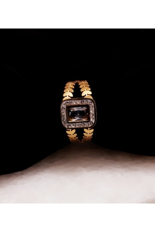 Giftworld Çelik Zirkon Baget Taşlı Yüzük Altın