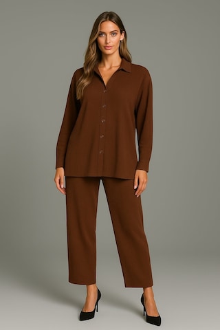 Bürümcük Gömlek Yaka Düğmeli Alt Üst Takım Tesettüre Uygun 2xl 6xl Kahverengi