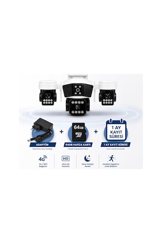 X5tech Rx-95w Wifi 3 Lensli 12 Volt 2a Kablosuz Güvenlik Kamerası+combo 64gb Hafıza Kartı+adaptör Se
