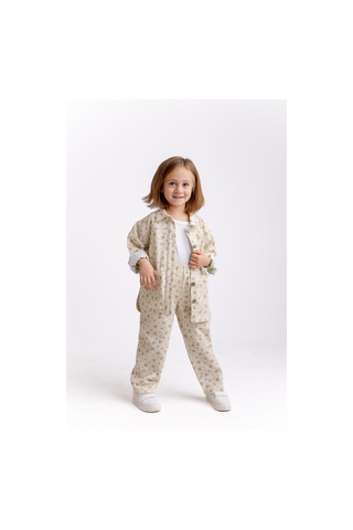 Çiçek Gabardin Kız Çocuk Pantolon Ekru
