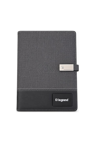 Legrand Işıklı Logo Powerbank Ajanda - 8000 Mah Kablosuz Şarjlı & Led Lambalı Notebook 88 Karakter Siyah