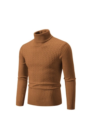Yeni Erkek Yüksek Boyun Kazak Düz Renk Kazak Örme Sıcak Rahat Balıkçı Yaka Eşofman Yün Erkek Kış Açık Üstleri Kahverengi