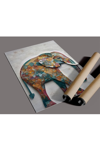 Çerçevesiz Poster Mozaik Desenli Fil Dijital Baskı Poster, Ofis, Salon Dekorasyon