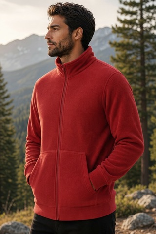 Givoria Erkek Kışlık Fermuarlı Cepli Polar Hırka Outdoor Kırmızı Kırmızı