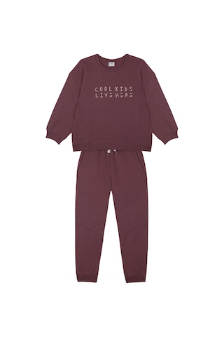 Antebies Pamuk Kumaştan Üretilmiş, Cool Kids Nakışlı, Uzun Kollu Erkek Çocuk Sweatshirtü, Bel Lastikli Bağcıklı Eşofman Takımı Bordo