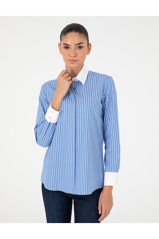 Pierre Cardin Kadın Mavi Gömlek Desenli 50292249-vr036 Mavi