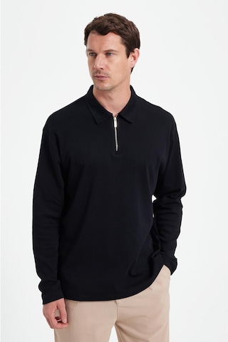 Tudors Erkek Relax Fit Rahat Kesim %100 Pamuk Yarım Fermuarlı Polo Yaka İnterlok Siyah Sweatshirt-42170 Siyah