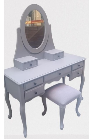 Dresuar Makyaj Masa 7 Çekmece Kayın Aslan Ayak Parlak Lake Gri Hareketli Ayna Kutu Sevk El Yapım Gri