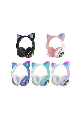 Stn-28 Kulaküstü Kablosuz Kedi Tasarımlı Kulaklık Bluetooth Fm Radyolu Hafıza Kartı Girişli Sevimli Kulaklık