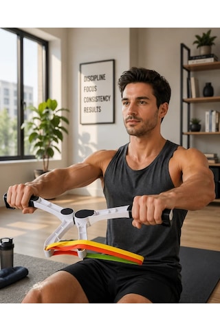 Evde Spor İçin Direnç Bantlı Üst Vücut Egzersiz Aleti Beyaz