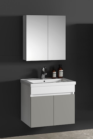 Çiğdem 65 Cm Beyaz-inox Balon Mdf Seramik Lavabolu Asma Banyo Dolabı Takımı