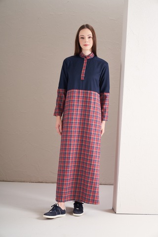 Blok Elbise Kırmızı Laci Kırmızı Lacivert Kırmızı - Lacivert