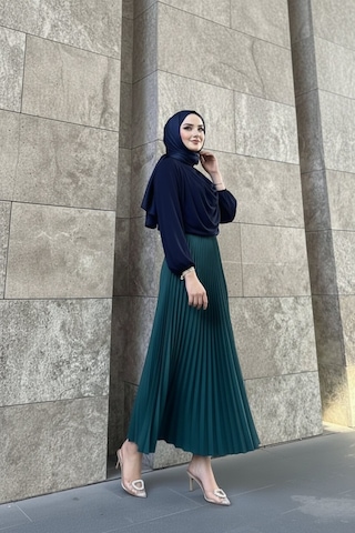 Unika Boutique Tesettür Piliseli Etek Yeşil