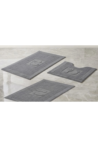 Bicomi Ultra Emici %100 Pamuklu 3'lü Banyo Ayak Havlusu Seti 50x70 Cm - Antrasit