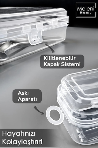 6'lı Çatal Bıçak Kaşık Takımı Saklama Kutusu Seti - Çeyizlik Organizer Düzenleyici Saklama Kabı Şeffaf