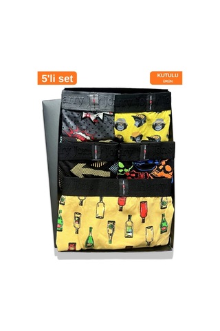 Harry Jons Erkek 5'li Desenli Renkli Pamuklu Premium Paket Boxer Desenli-4 Desenli-4