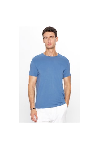 Tudors Erkek Slim Fit Dar Kesim Pamuklu Yumuşak Dokulu Esnek Kumaş Düz Basic Mavi Bisiklet Yaka Tişört-31554-mavi Mavi