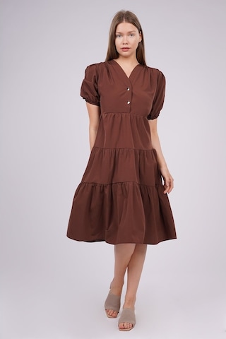 Gabria Kadın Düğme Detaylı Elbise Kahve Kahverengi