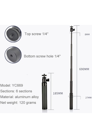 Tongxida Yc669 Ptz Uzatma Çubuğu, Feiyu G5/spg/wg2 İçin Sabitleyici İle Gimbal, Djı Osmo Pocket İçin Özel Selfie Çubuğu