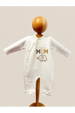 Cantoy Bebek I Love My Mom Yazılı Filli Tulum-15301 Ekru