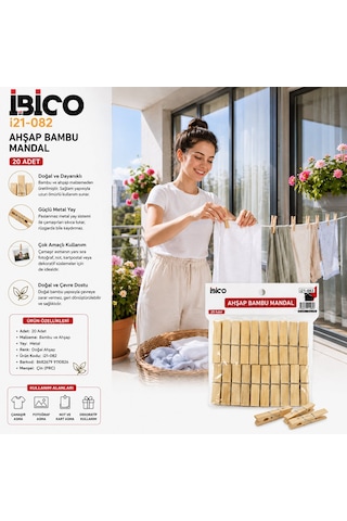 Go İthalat 20pcs Ahşap Bambu Mandal
