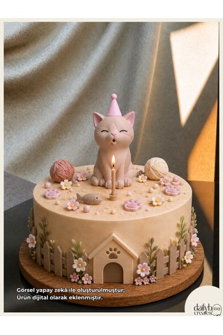 Mum Üfleyen Kedi Pasta Süsü-doğum Günü,parti,pasta Süsleme-figür Oyuncak 0 - 20