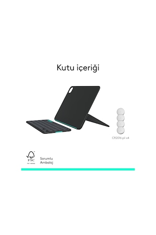 Logitech Flip Folio İpad Pro 13 İnç M4 , İpad Air 13 İnç M2 Ve M3 İle Uyumlu Türkçe Klavyeli Tablet Kılıfı, Siyah