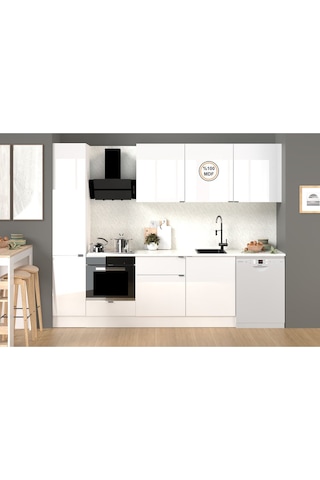 280 Cm %100 Mdf Tezgahlı Efil Ankastre Mutfak Dolabı Beyaz