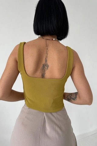 Yağ Yeşili Askılı Bluz Yağ Yeşili